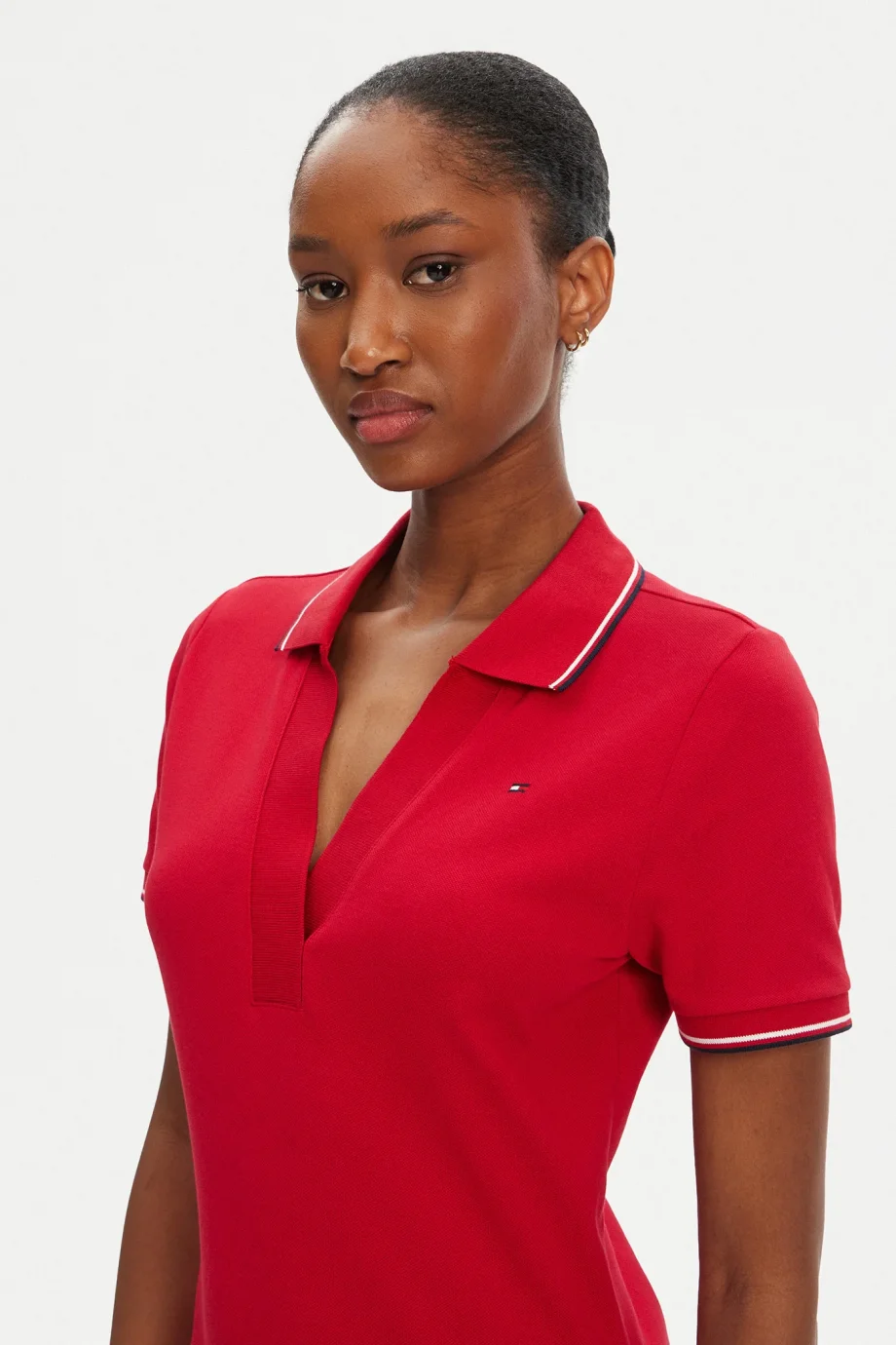 Tommy Hilfiger Kadın 1985 İkonik Şerit Detaylı Dar Kesim Polo Kırmızı Elbise WW0WW45740XLD