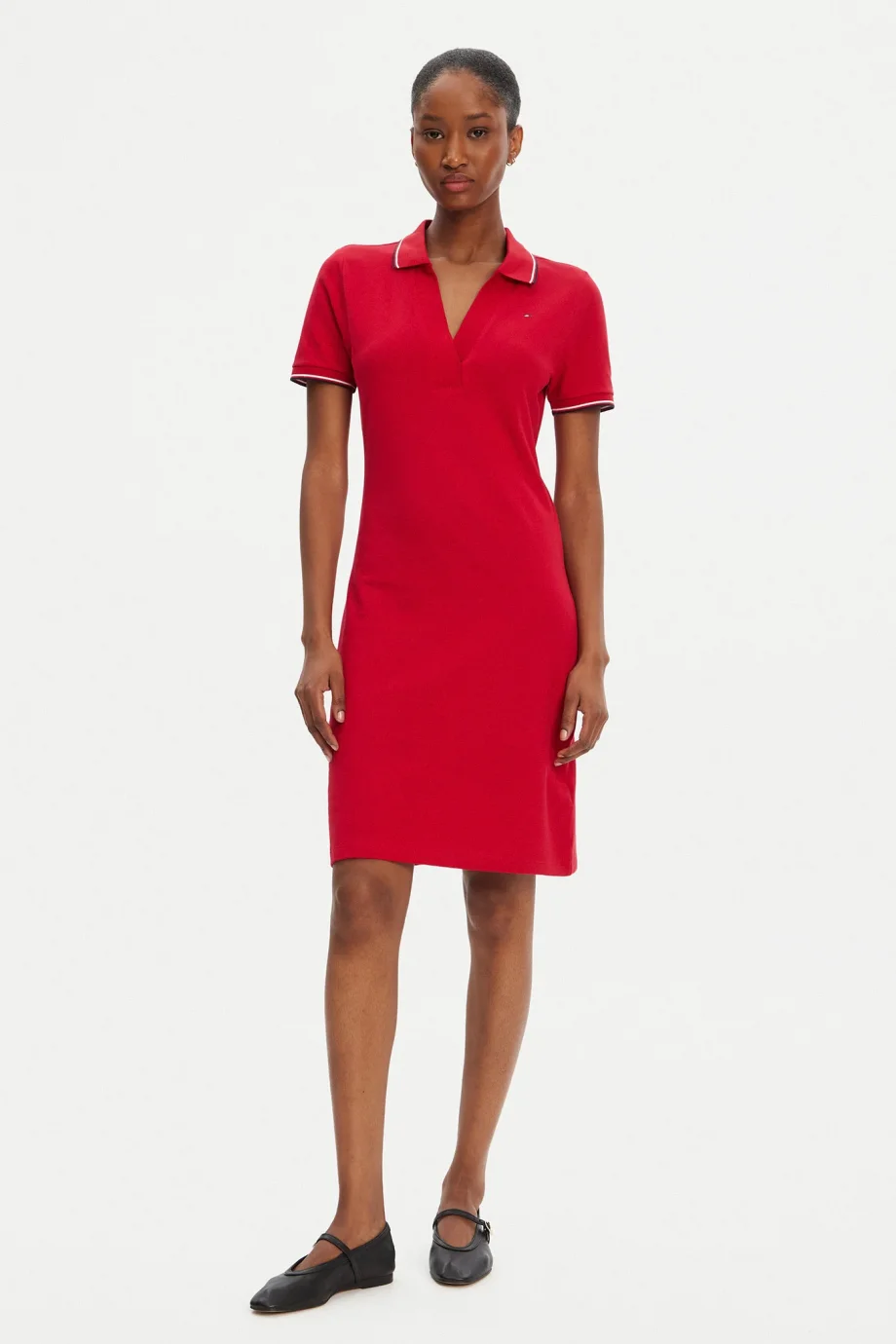 Tommy Hilfiger Kadın 1985 İkonik Şerit Detaylı Dar Kesim Polo Kırmızı Elbise WW0WW45740XLD