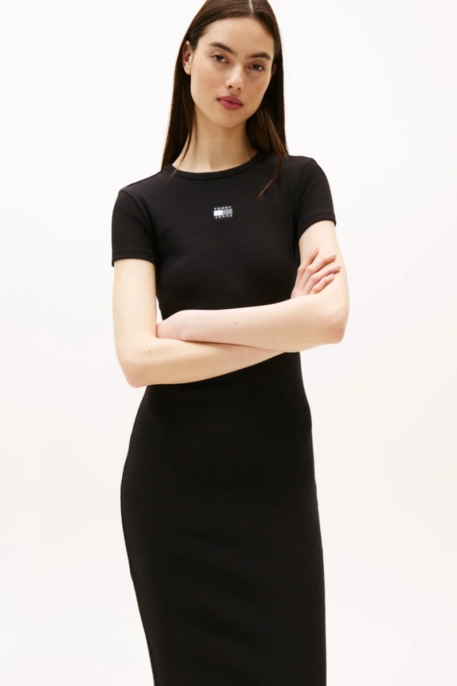 Tommy Hilfiger Kadın Armalı Fitilli Midi Siyah Elbise DW0DW20873BDS