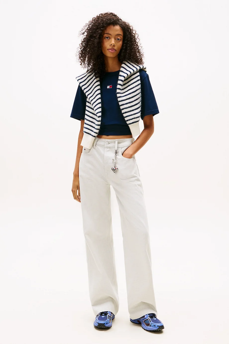 Tommy Hilfiger Kadın Bol Kesim Armalı Mavi T-shirt DW0DW22202C1G