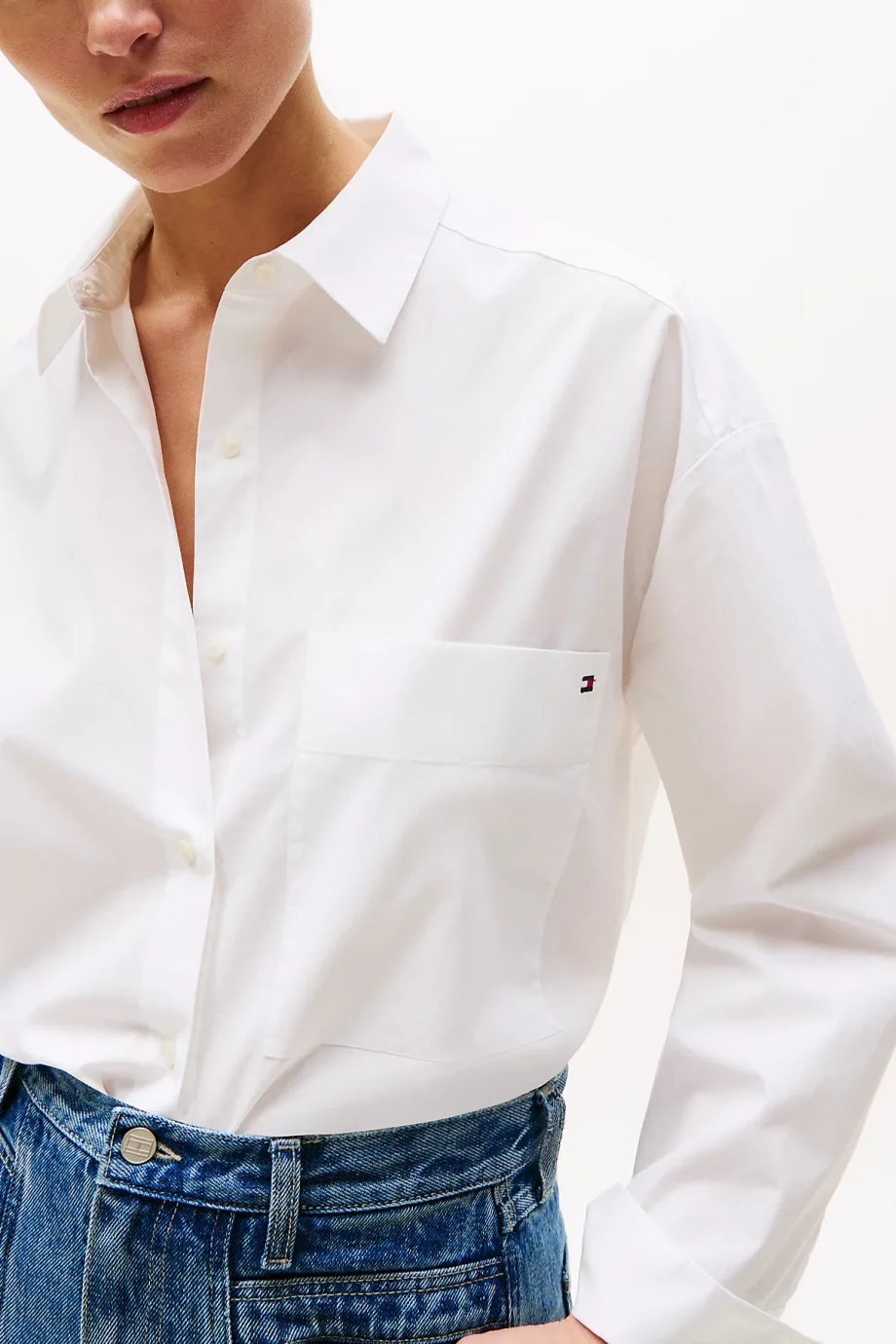 Tommy Hilfiger Kadın Klasik Poplin Rahat Kesim Beyaz Gömlek WW0WW45892YCF