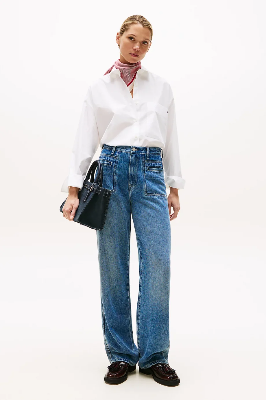 Tommy Hilfiger Kadın Klasik Poplin Rahat Kesim Beyaz Gömlek WW0WW45892YCF