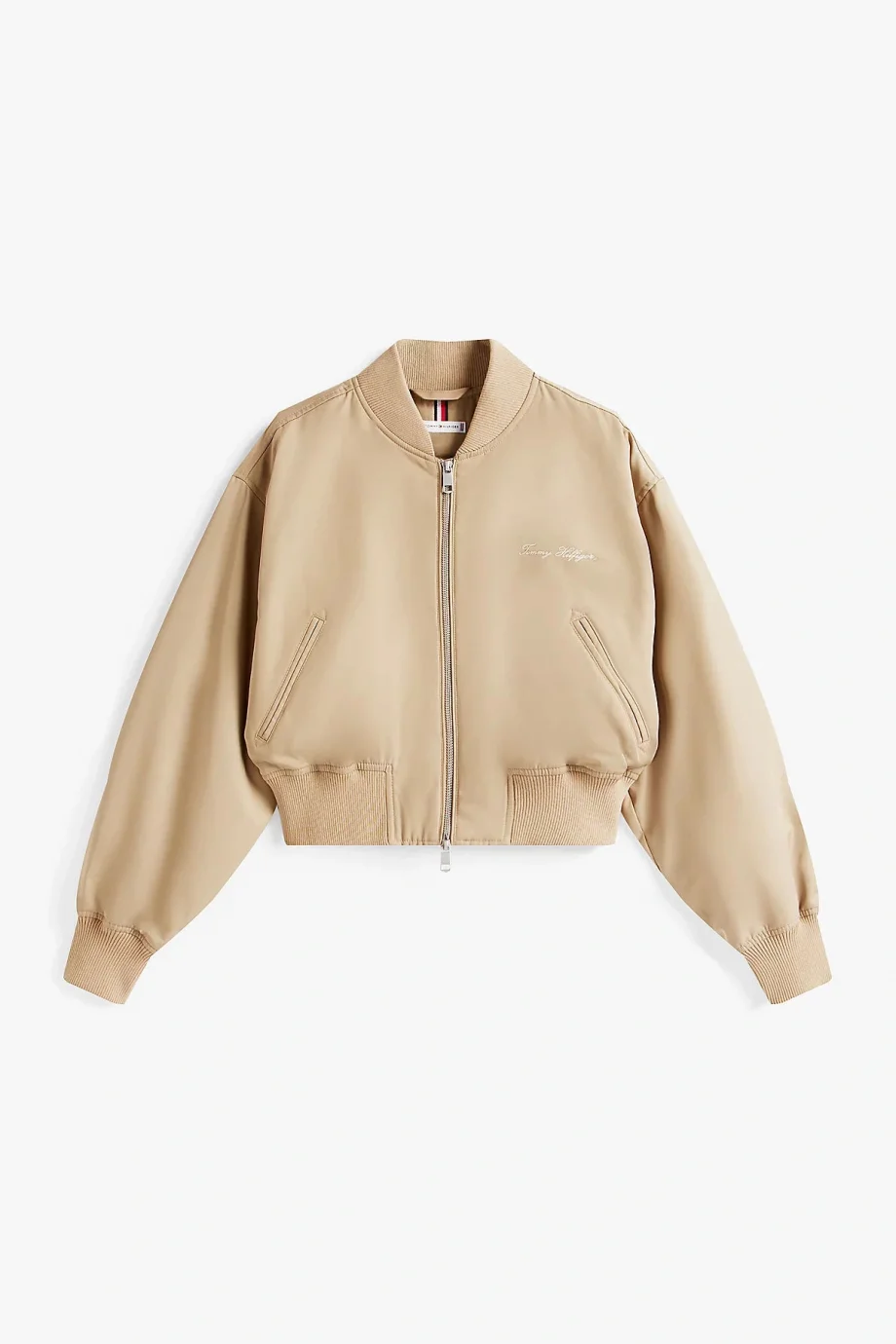 Tommy Hilfiger Kadın Naylon Normal Kesim Kısa Bej Bomber  Ceket WW0WW45634AEH