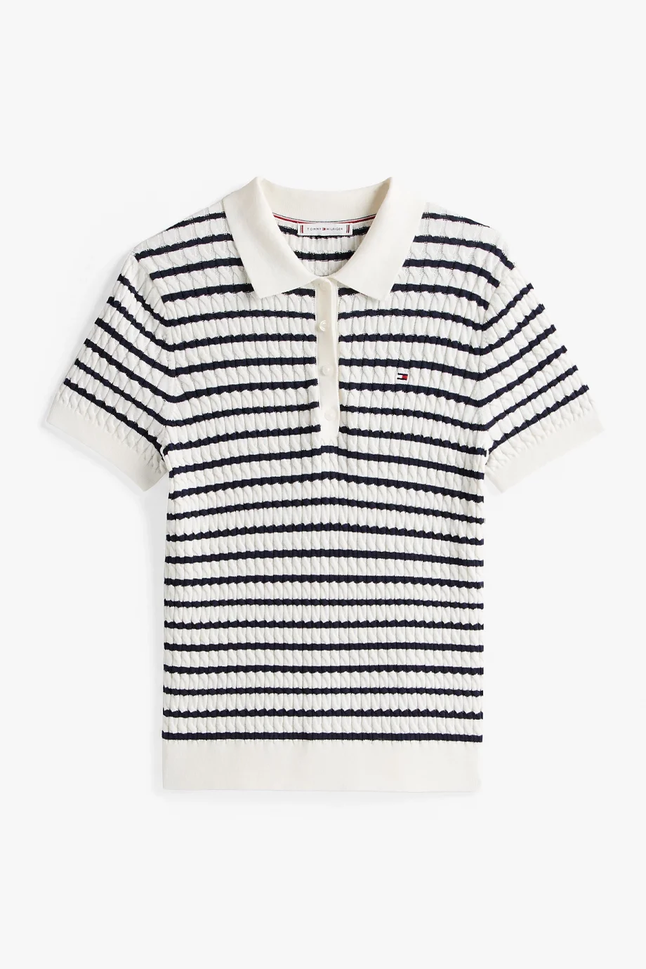 Tommy Hilfiger Kadın Pamuklu İnce Örgü Kısa Kollu Beyaz Polo Yaka  Kazak WW0WW414740FG