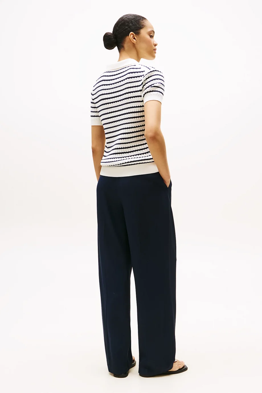 Tommy Hilfiger Kadın Pamuklu İnce Örgü Kısa Kollu Beyaz Polo Yaka  Kazak WW0WW414740FG