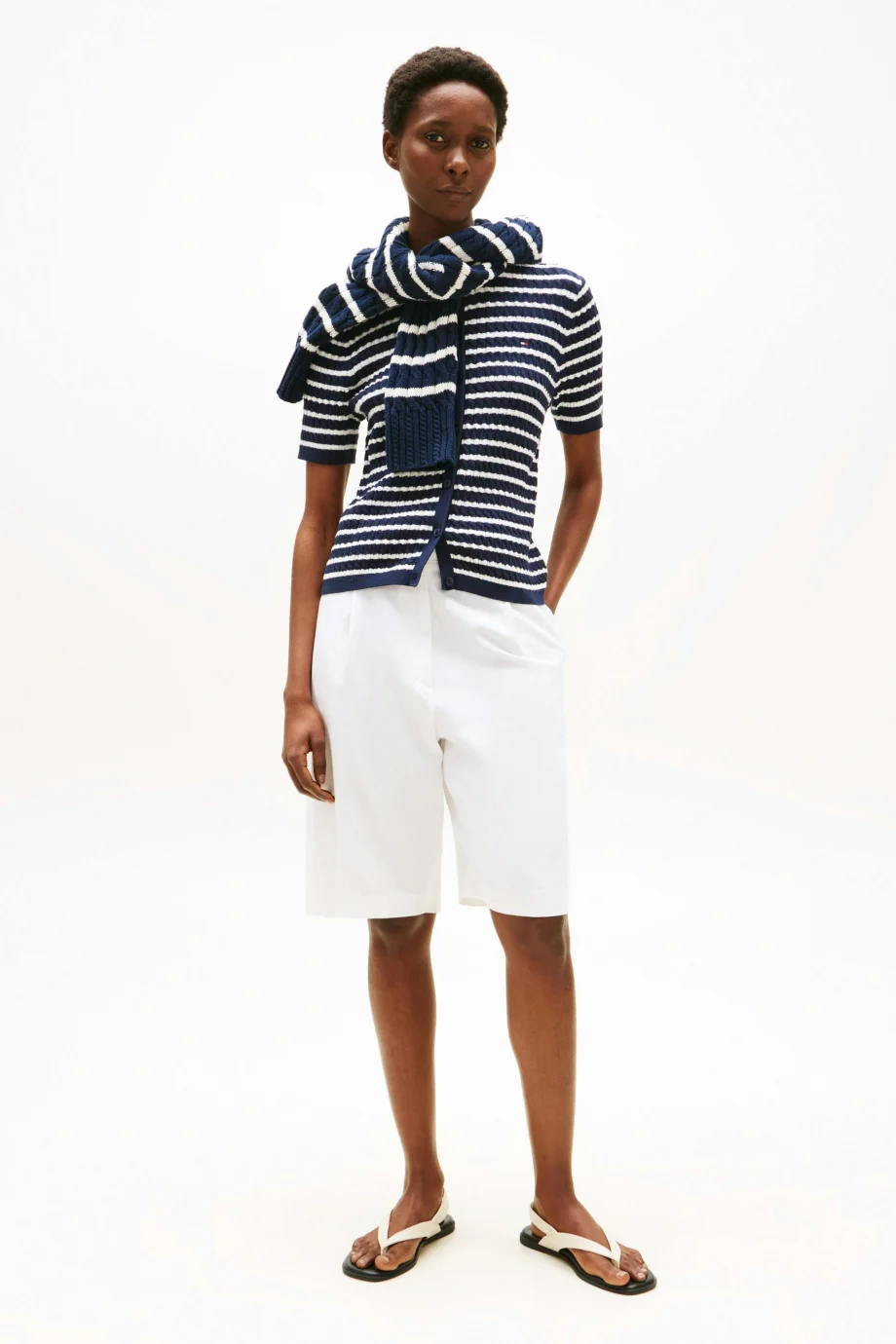 Tommy Hilfiger Kadın Pamuklu İnce Örgü Kısa Kollu Bisiklet Yaka Mavi Kazak WW0WW457070BB