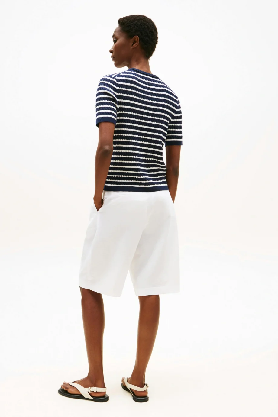 Tommy Hilfiger Kadın Pamuklu İnce Örgü Kısa Kollu Bisiklet Yaka Mavi Kazak WW0WW457070BB