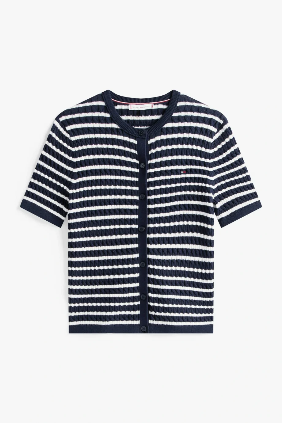 Tommy Hilfiger Kadın Pamuklu İnce Örgü Kısa Kollu Bisiklet Yaka Mavi Kazak WW0WW457070BB