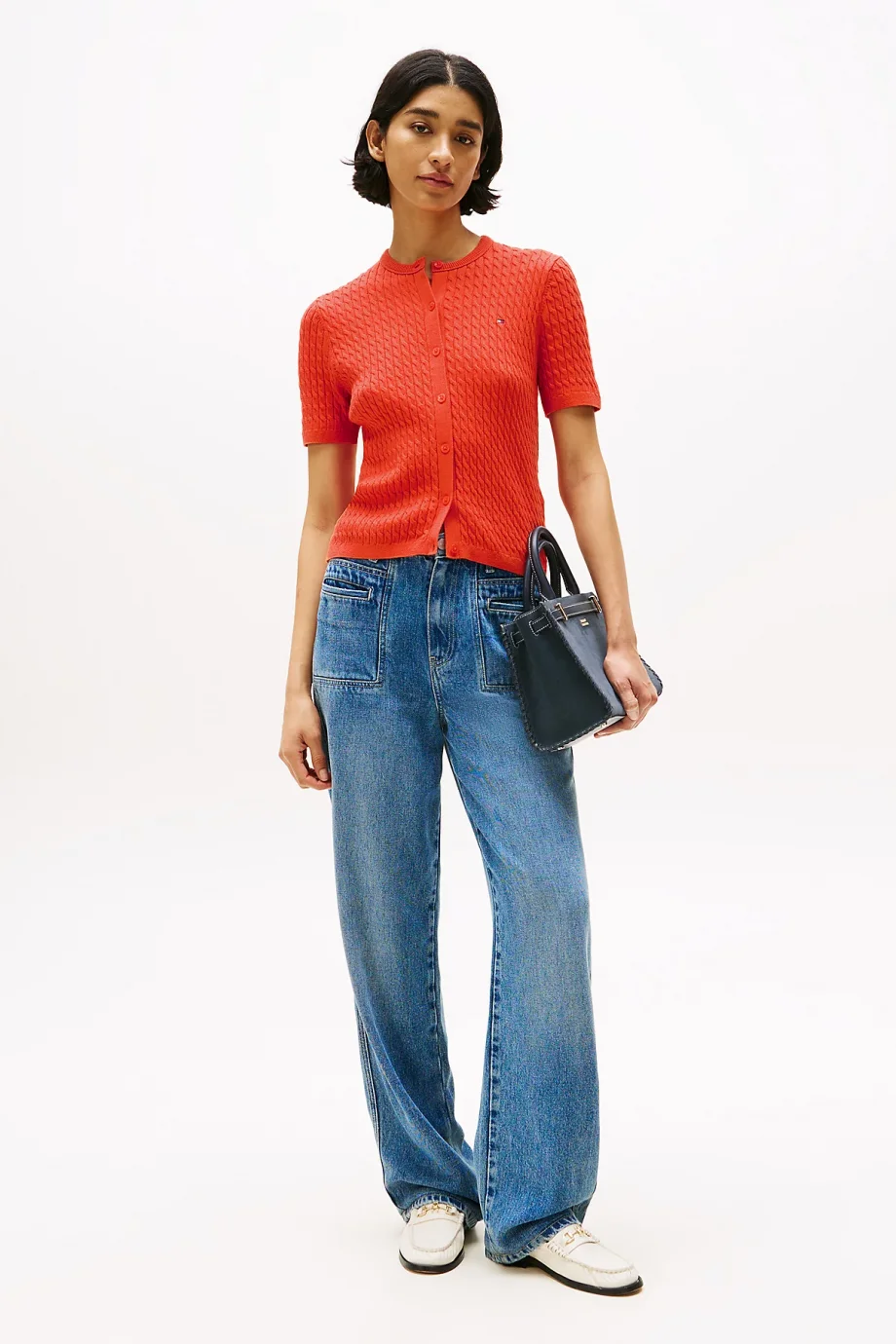 Tommy Hilfiger Kadın Pamuklu İnce Örgü Kısa Kollu Bisiklet Yaka Turuncu Triko  WW0WW45707SCX