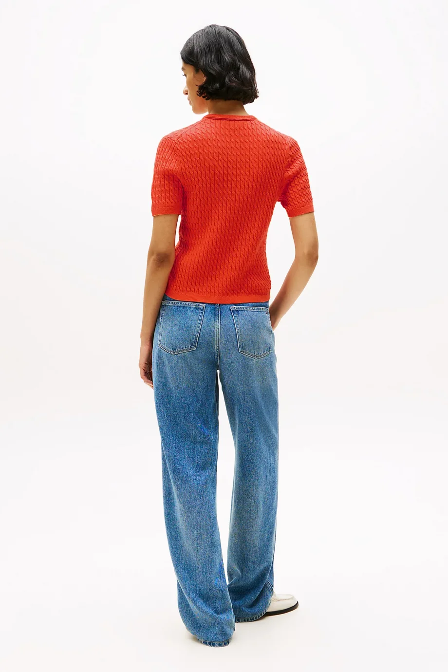 Tommy Hilfiger Kadın Pamuklu İnce Örgü Kısa Kollu Bisiklet Yaka Turuncu Triko  WW0WW45707SCX