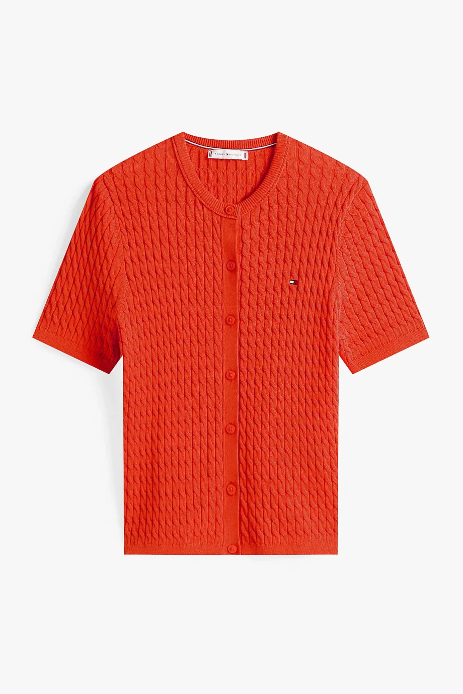 Tommy Hilfiger Kadın Pamuklu İnce Örgü Kısa Kollu Bisiklet Yaka Turuncu Triko  WW0WW45707SCX