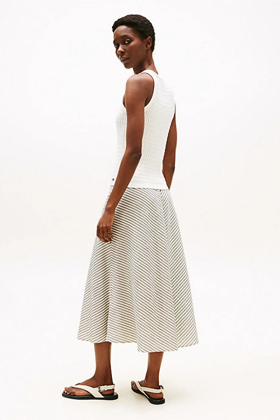 Tommy Hilfiger Kadın Pamuklu İnce Örgü Kolsuz Dar Kesim Beyaz  Triko  WW0WW45706YA8