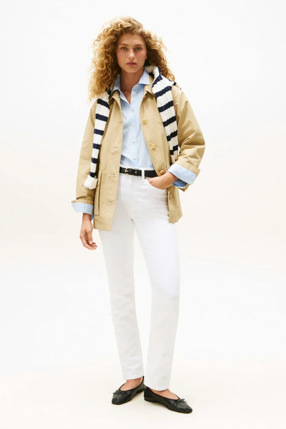 Tommy Hilfiger Kadın Pamuklu Naylon Normal Kesim Bej Safari  Ceket WW0WW45620AEX