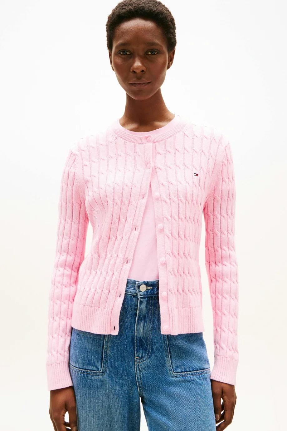 Tommy Hilfiger Kadın Pamuklu Orta Kalınlıkta Örgü Bisiklet Yaka Pembe Kazak WW0WW46514TOL