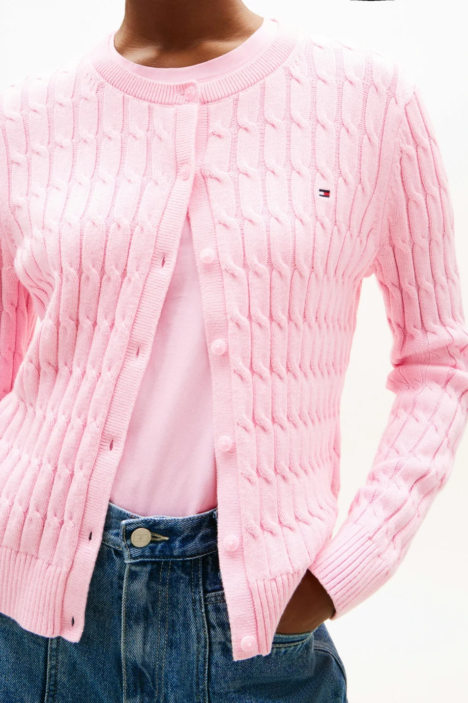 Tommy Hilfiger Kadın Pamuklu Orta Kalınlıkta Örgü Bisiklet Yaka Pembe Kazak WW0WW46514TOL