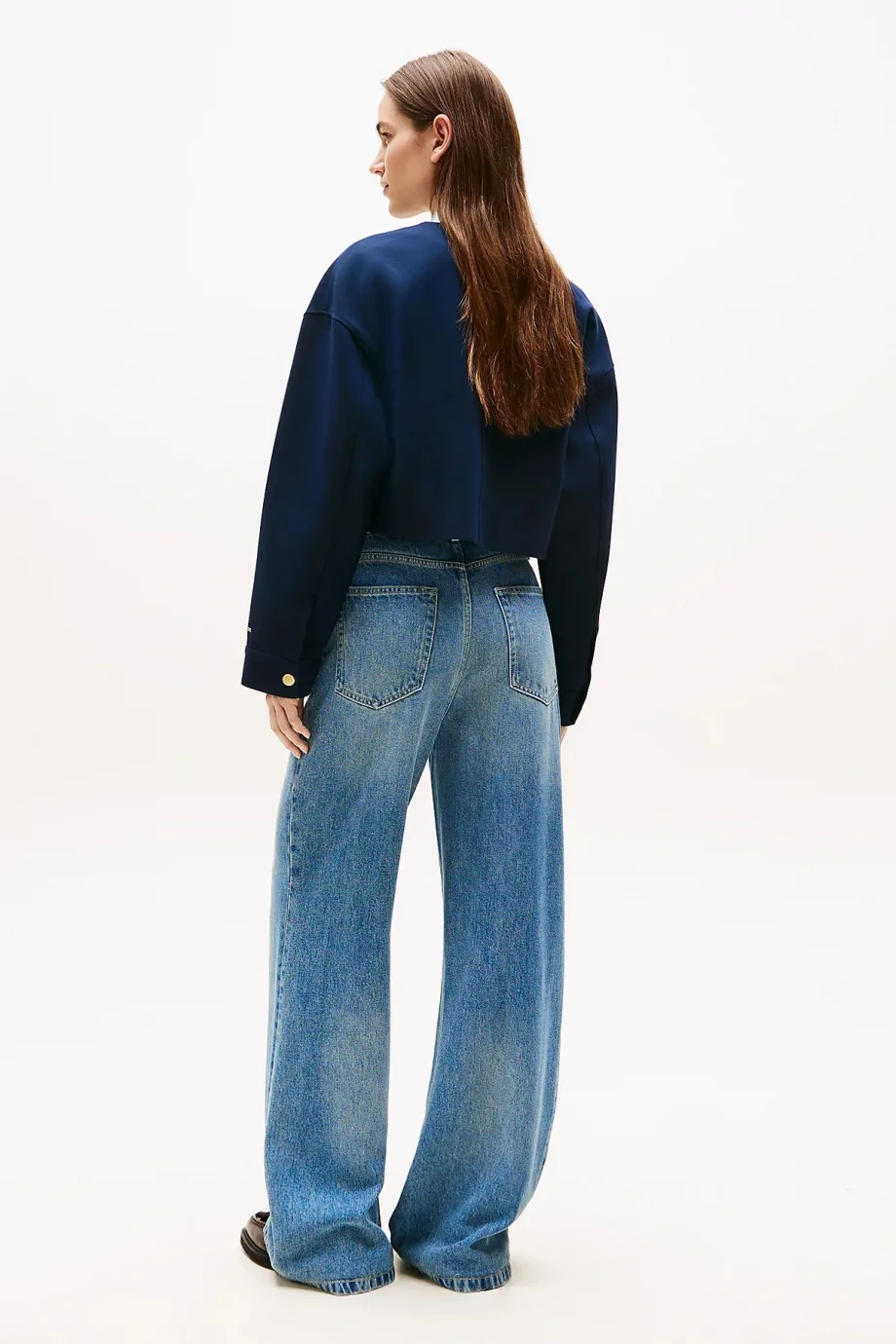 Tommy Hilfiger Kadın Punto Kumaş Kısa Mavi Blazer Ceket WW0WW46519C1G