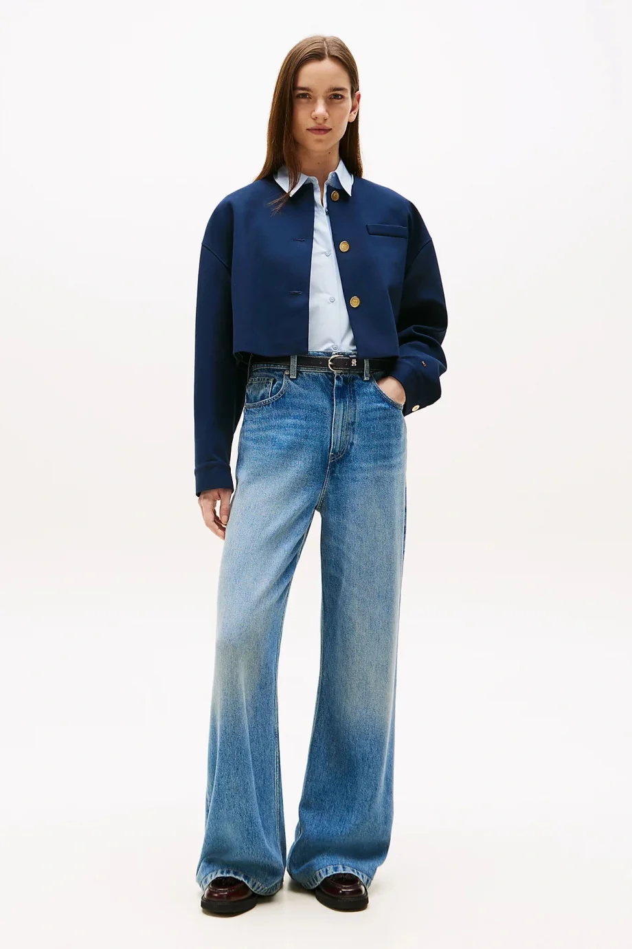 Tommy Hilfiger Kadın Punto Kumaş Kısa Mavi Blazer Ceket WW0WW46519C1G