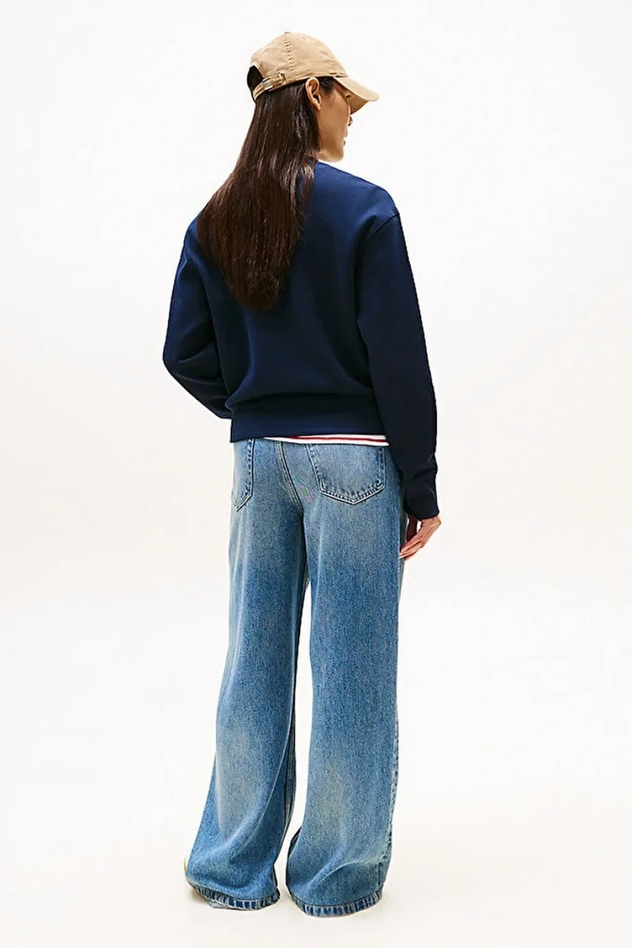 Tommy Hilfiger Kadın Simli Yazı Baskılı Normal Kesim Mavi Kazak WW0WW47159C1G