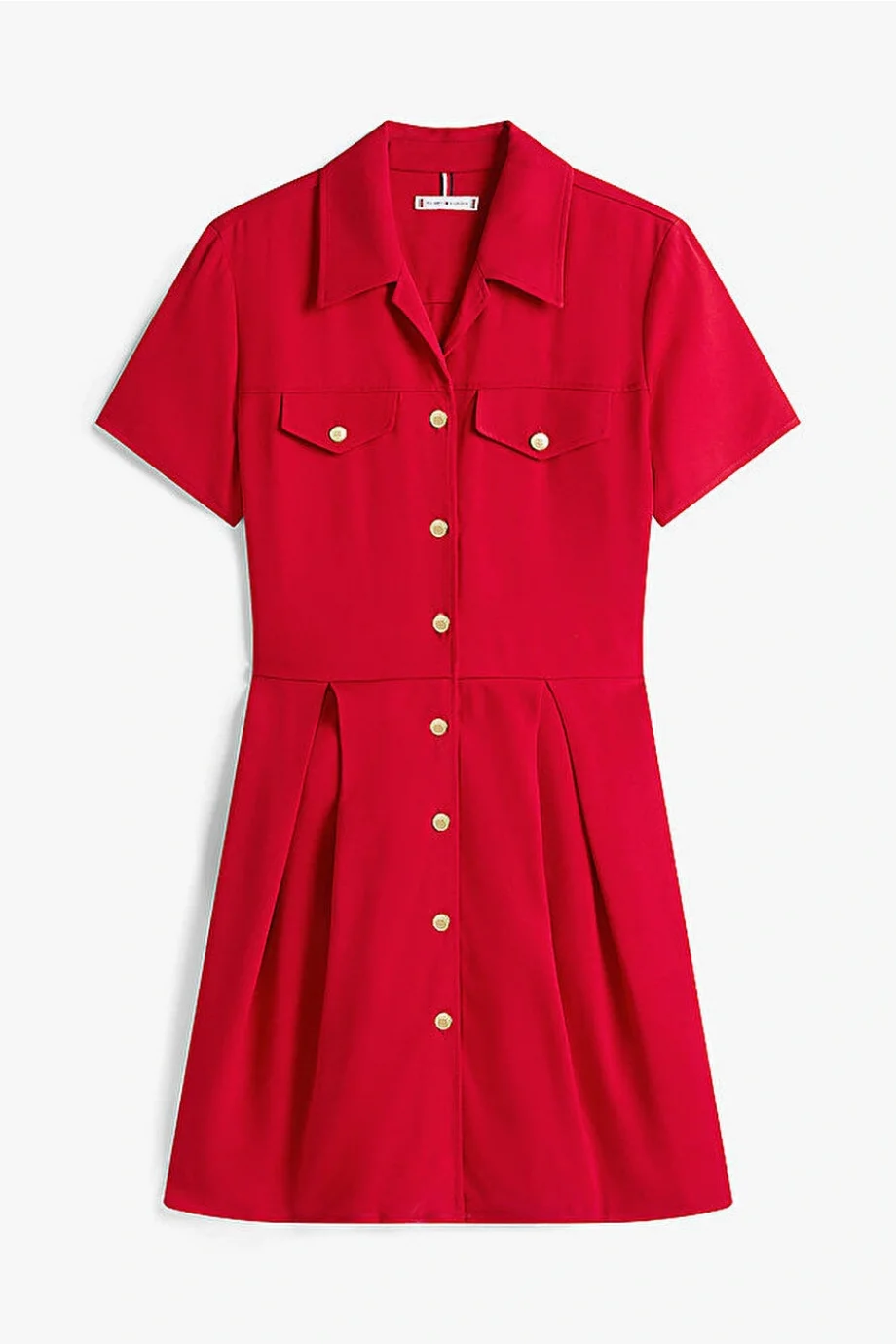 Tommy Hilfiger Kadın Viskon Twill Kısa Kollu Kloş Mini Kırmızı Elbise WW0WW45819XLD