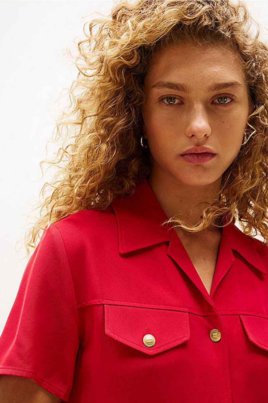 Tommy Hilfiger Kadın Viskon Twill Kısa Kollu Kloş Mini Kırmızı Elbise WW0WW45819XLD