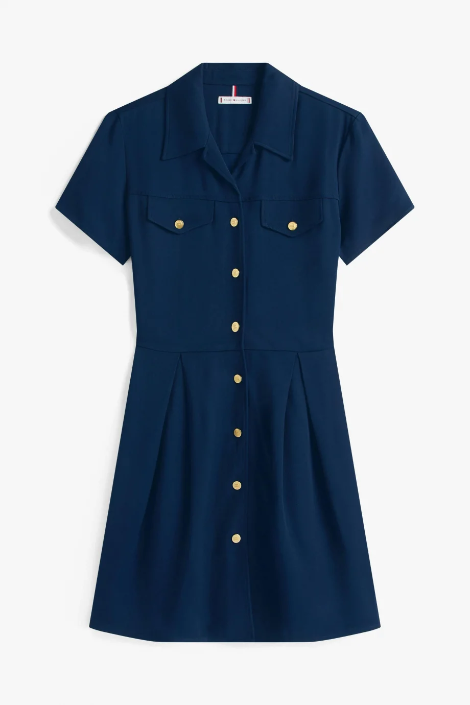 Tommy Hilfiger Kadın Viskon Twill Kısa Kollu Kloş Mini Mavi Elbise WW0WW45819C1G