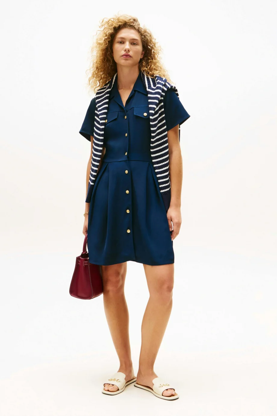 Tommy Hilfiger Kadın Viskon Twill Kısa Kollu Kloş Mini Mavi Elbise WW0WW45819C1G