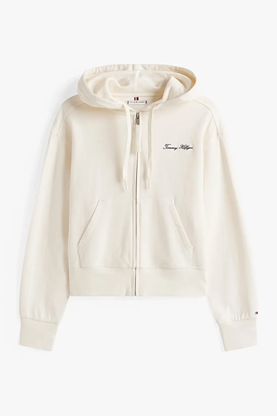 Tommy Hilfiger Kadın Yazı Baskılı Pike Fermuarlı Kapüşonlu Beyaz  Eşofman Üstü WW0WW45742YA8