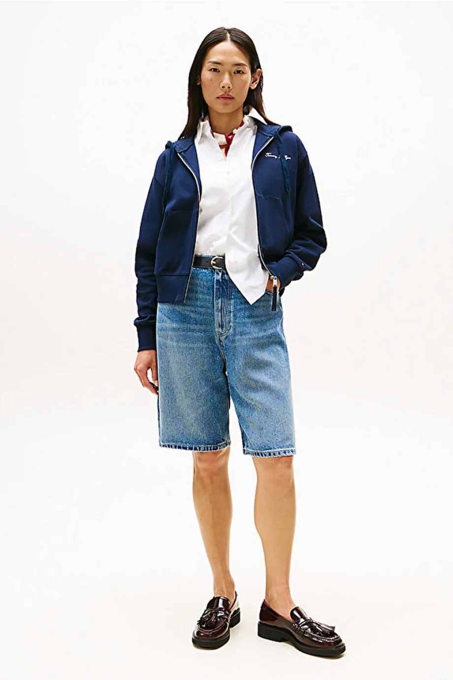 Tommy Hilfiger Kadın Yazı Baskılı Pike Fermuarlı Kapüşonlu Mavi  Eşofman Üstü  WW0WW45742C1G