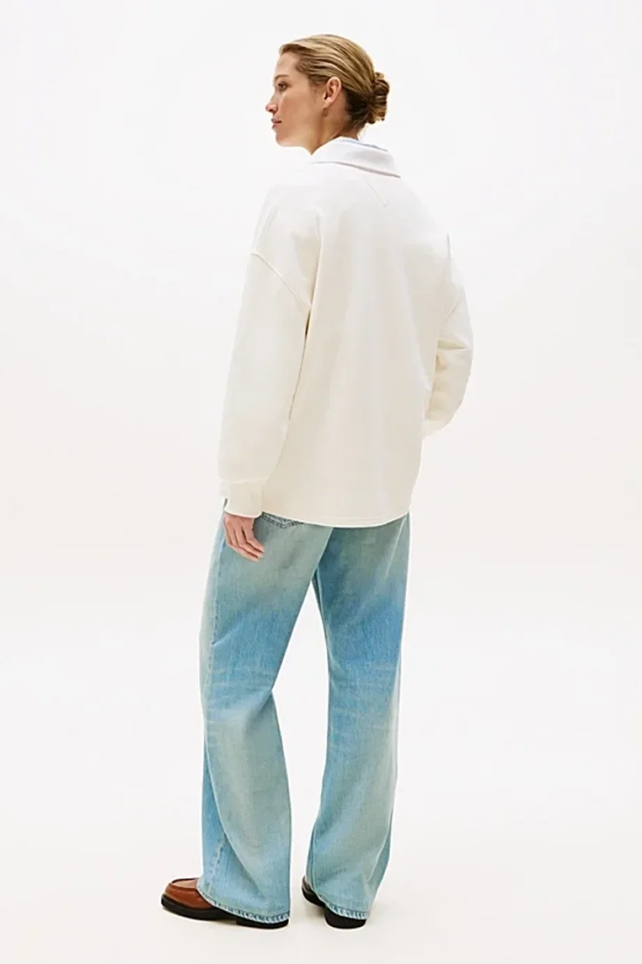 Tommy Hilfiger Kadın Yazı Baskılı Pike Rugby Beyaz Sweatshirt WW0WW45779YA8