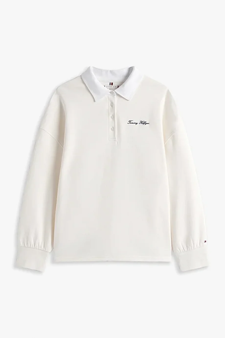 Tommy Hilfiger Kadın Yazı Baskılı Pike Rugby Beyaz Sweatshirt WW0WW45779YA8