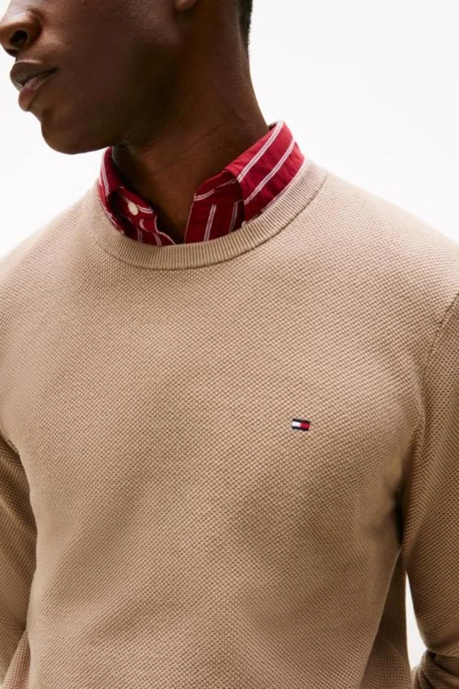 Tommy Hilfiger Klasik Dokulu Bisiklet Yaka Erkek Bej Kazak MW0MW36347AFE