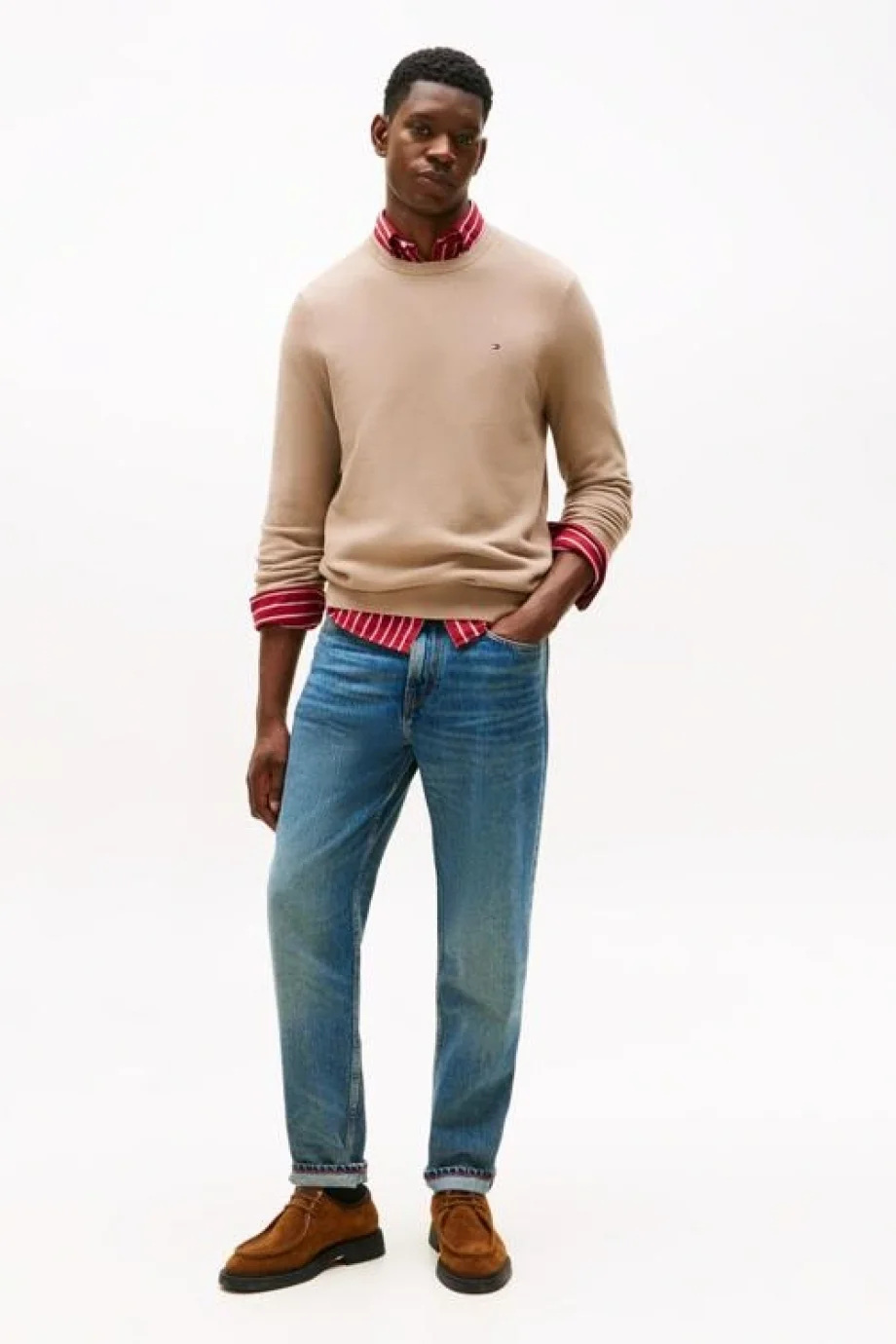 Tommy Hilfiger Klasik Dokulu Bisiklet Yaka Erkek Bej Kazak MW0MW36347AFE