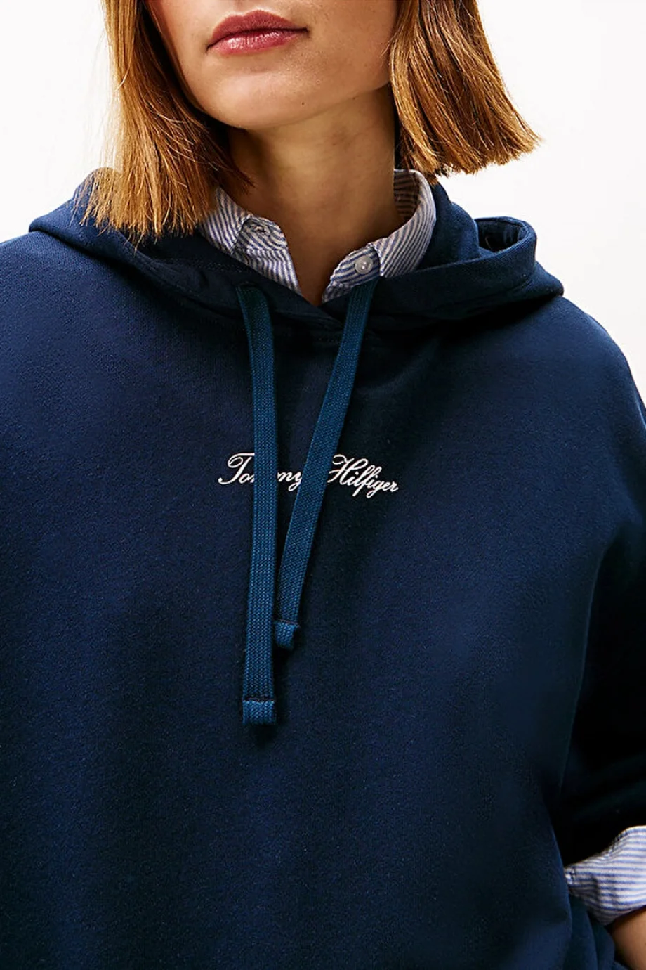 Tommy Hilfiger Klasik Yazı Baskılı Penye Kapüşonlu Kadın Sweatshirt  WW0WW48270C1G