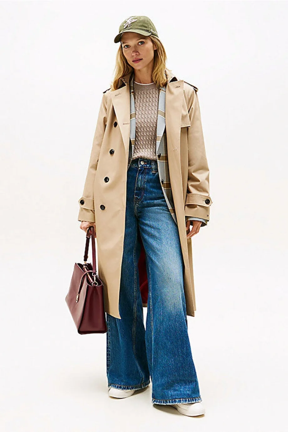 Tommy Hilfiger Pamuklu Normal Kesim Kruvaze Kadın Bej Mont WW0WW46529AEG