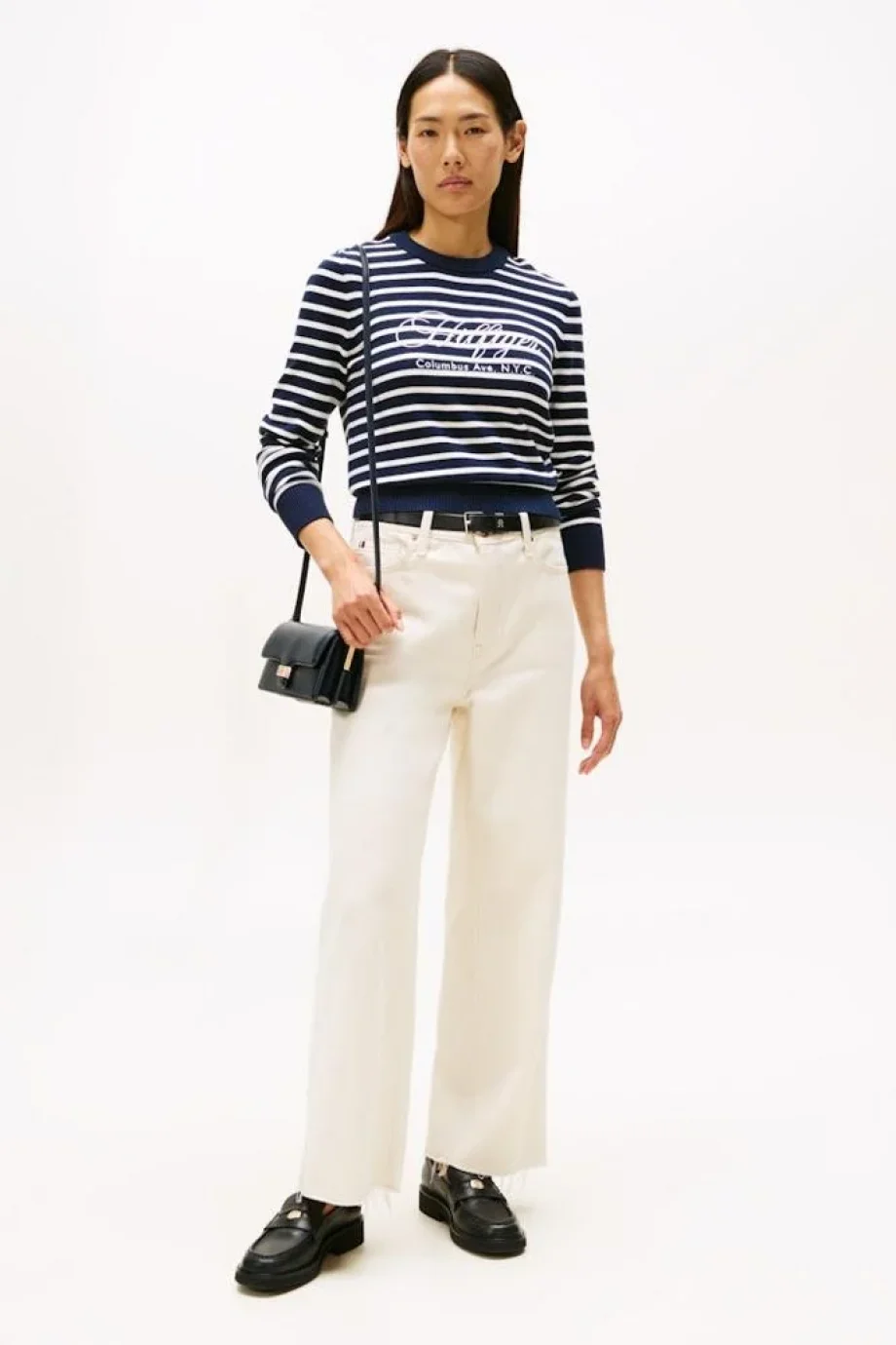 Tommy Hilfiger Pamuklu Penye Grafik Baskılı Bisiklet Yaka Uzun Kollu Kadın Mavi Kazak WW0WW473040BI