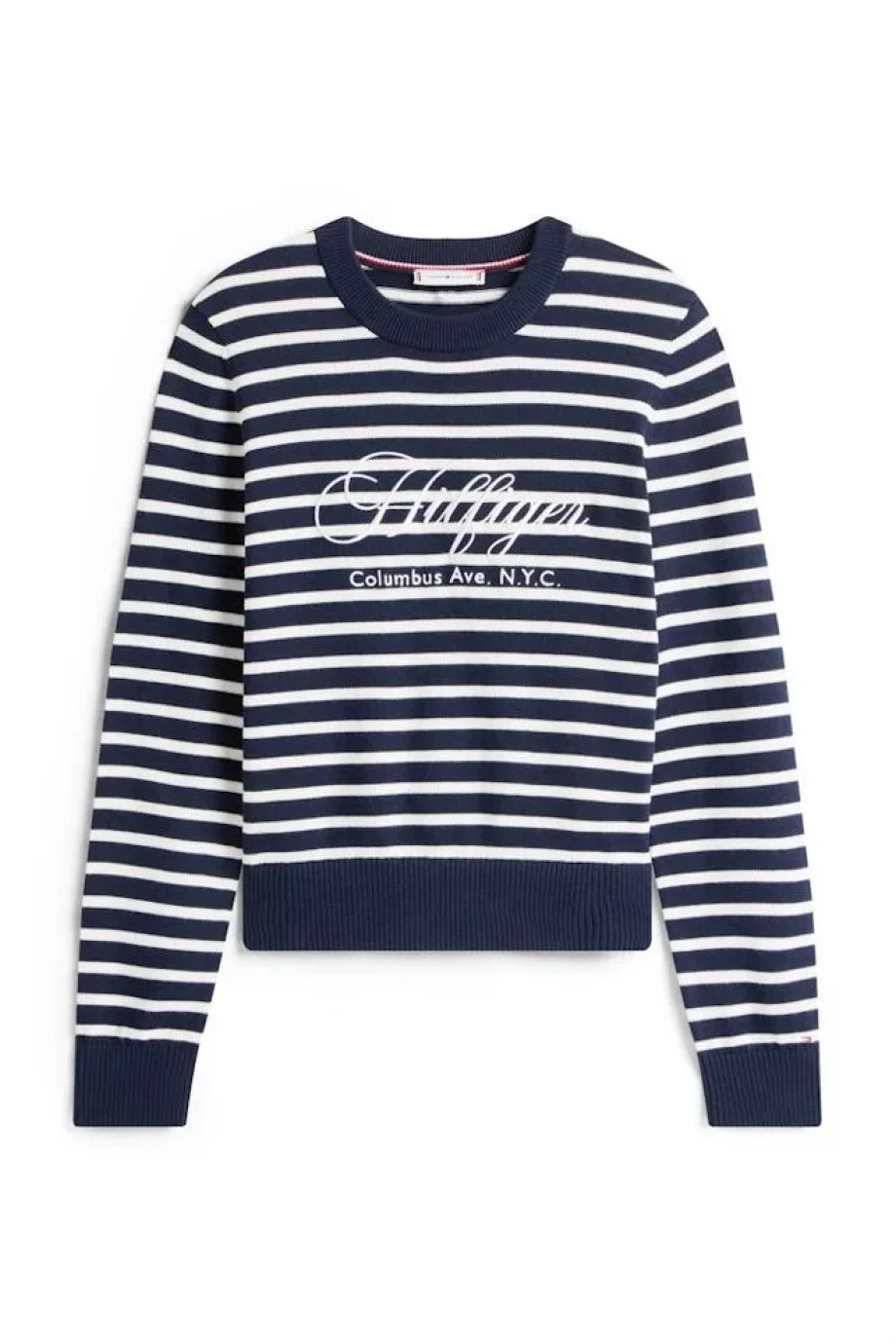 Tommy Hilfiger Pamuklu Penye Grafik Baskılı Bisiklet Yaka Uzun Kollu Kadın Mavi Kazak WW0WW473040BI