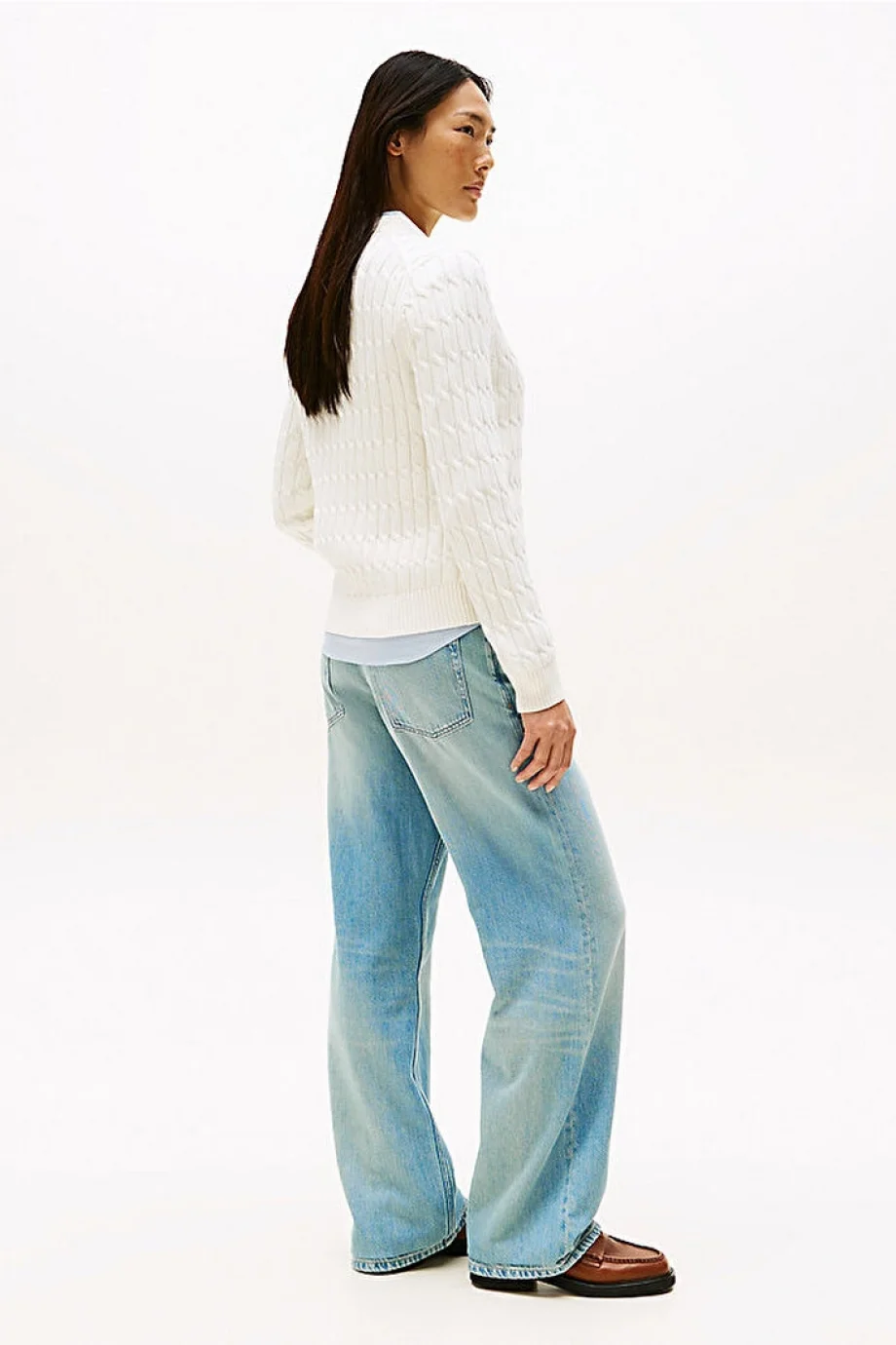 Tommy Hilfiger Pamuklu Saç Örgülü Orta Kalınlıkta Bisiklet Yaka Uzun Kollu Kadın  Hırka  WW0WW46514YA8