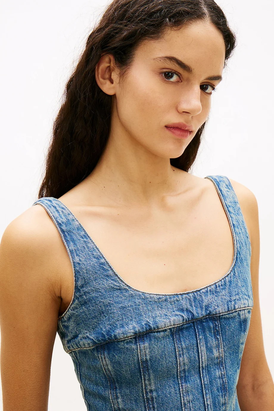 Tommy Hilfiger Pileli Dikişli Denim Kadın Denim Elbise DW0DW220011A5