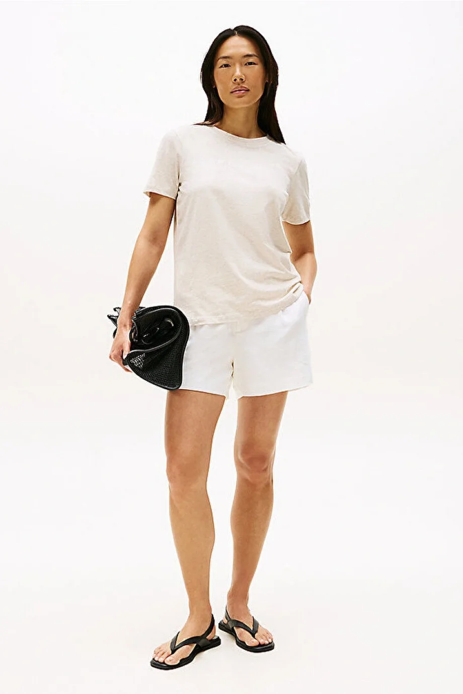 Tommy Hilfiger REG CORP LOGO C-NK SS Kadın Bej Badi WW0WW40276ADK