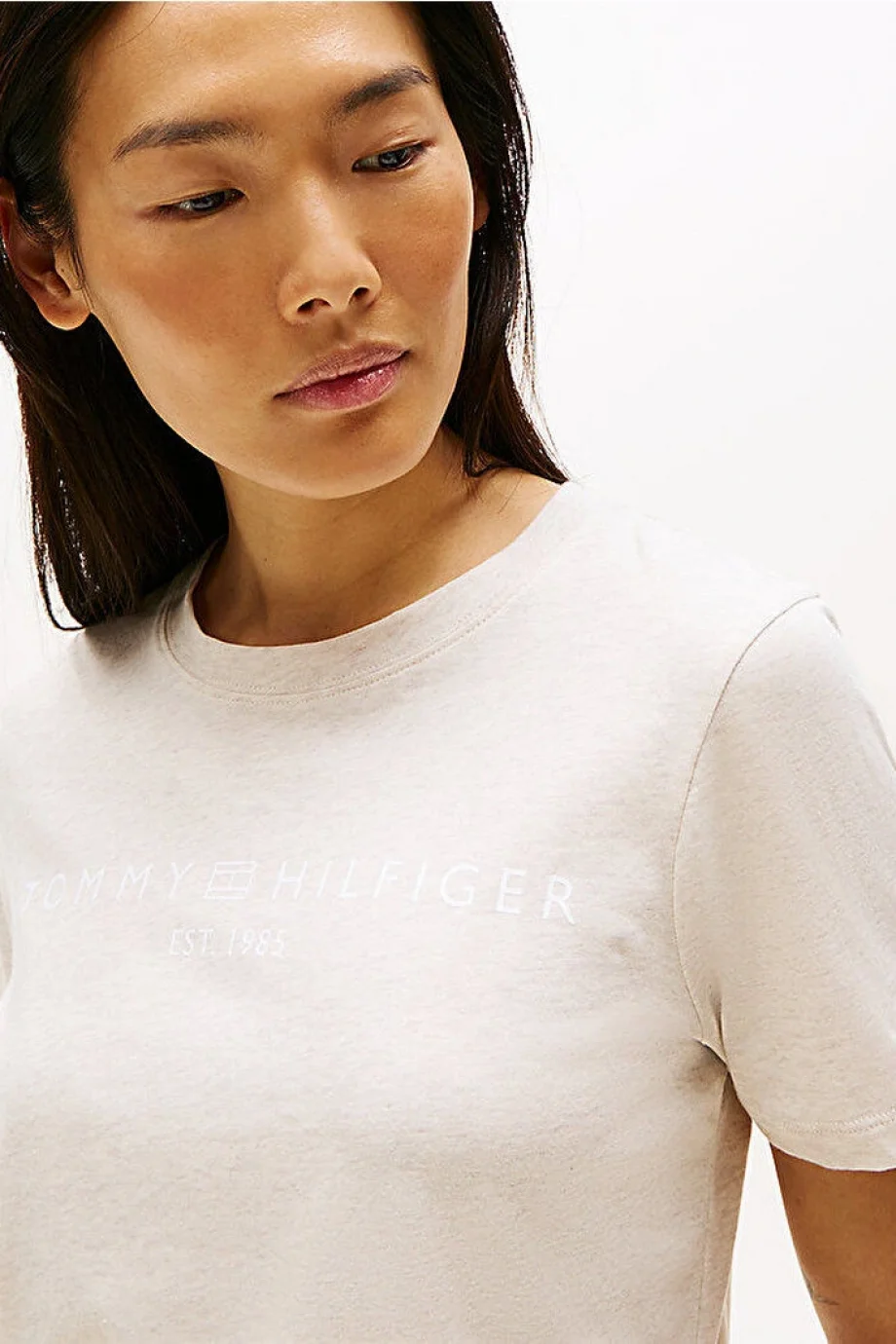 Tommy Hilfiger REG CORP LOGO C-NK SS Kadın Bej Badi WW0WW40276ADK