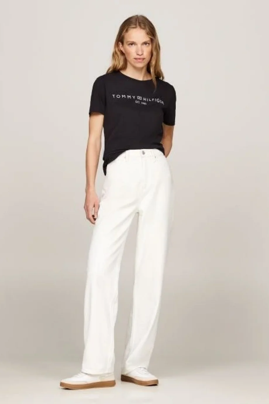 Tommy Hilfiger REG CORP LOGO C-NK SS Kadın Siyah Badi WW0WW40276BDS