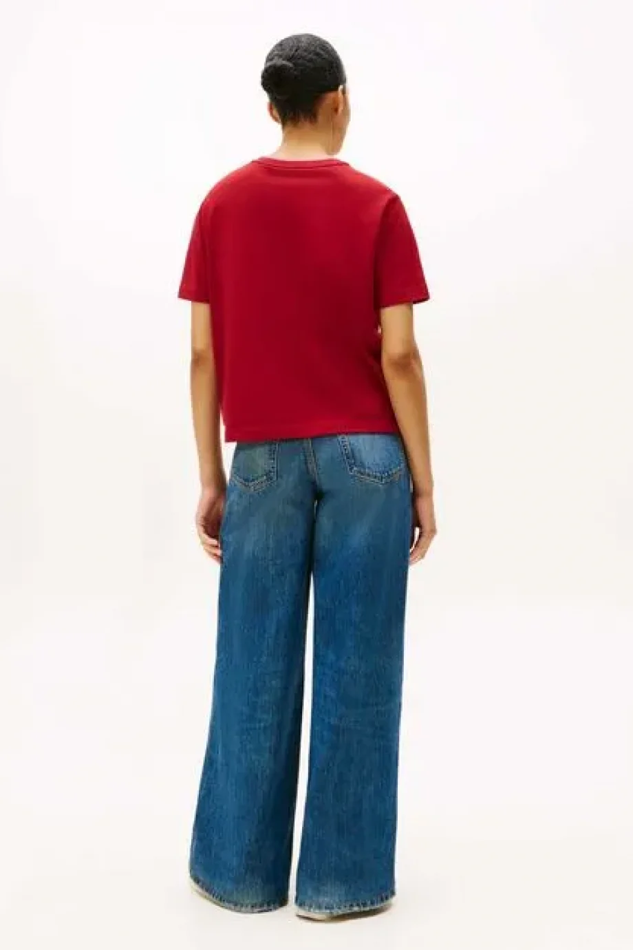 Tommy Hilfiger RWB Pike Bisiklet Yaka Kısa Kollu Kadın T-shirt WW0WW47310XIT