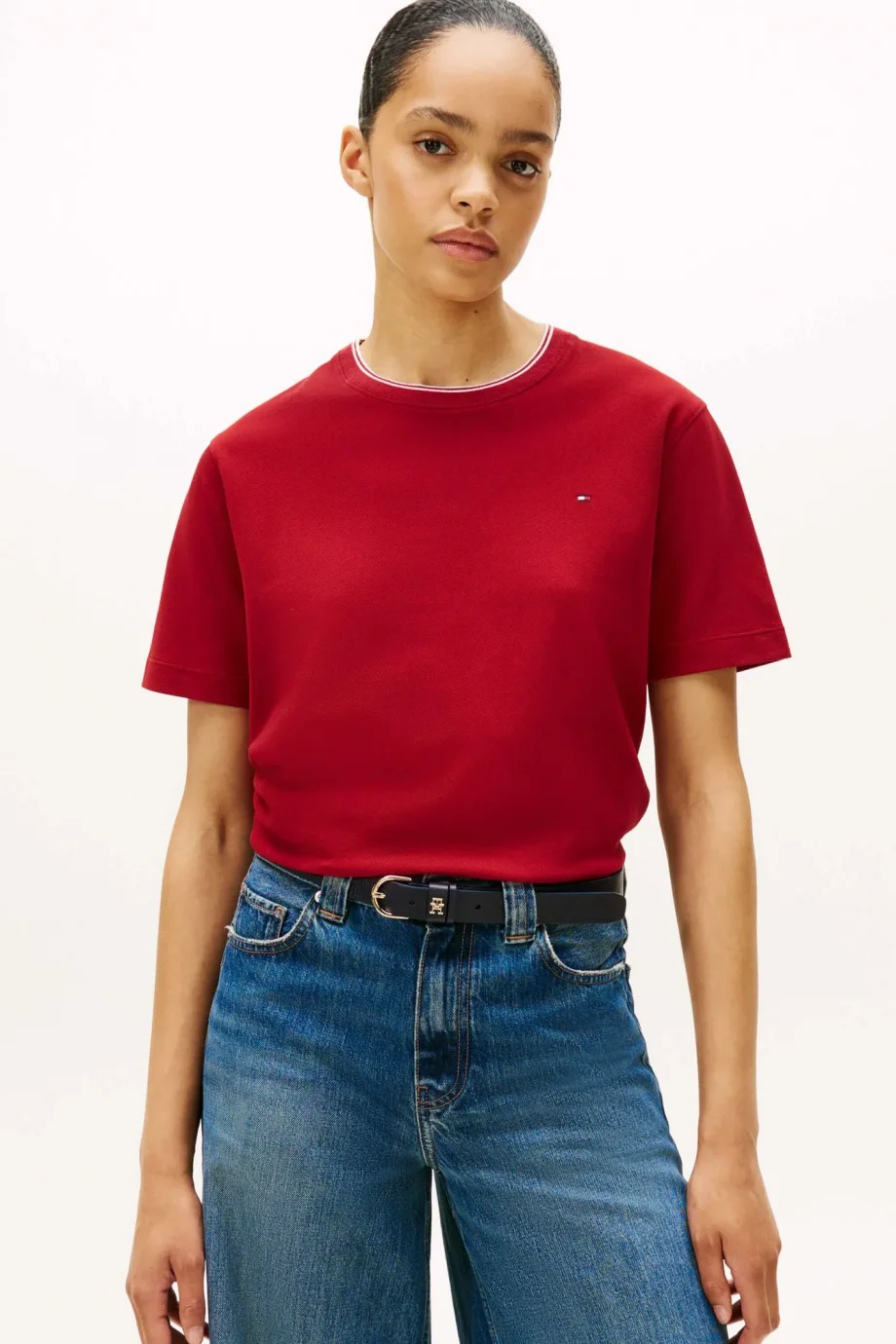 Tommy Hilfiger RWB Pike Bisiklet Yaka Kısa Kollu Kadın T-shirt WW0WW47310XIT