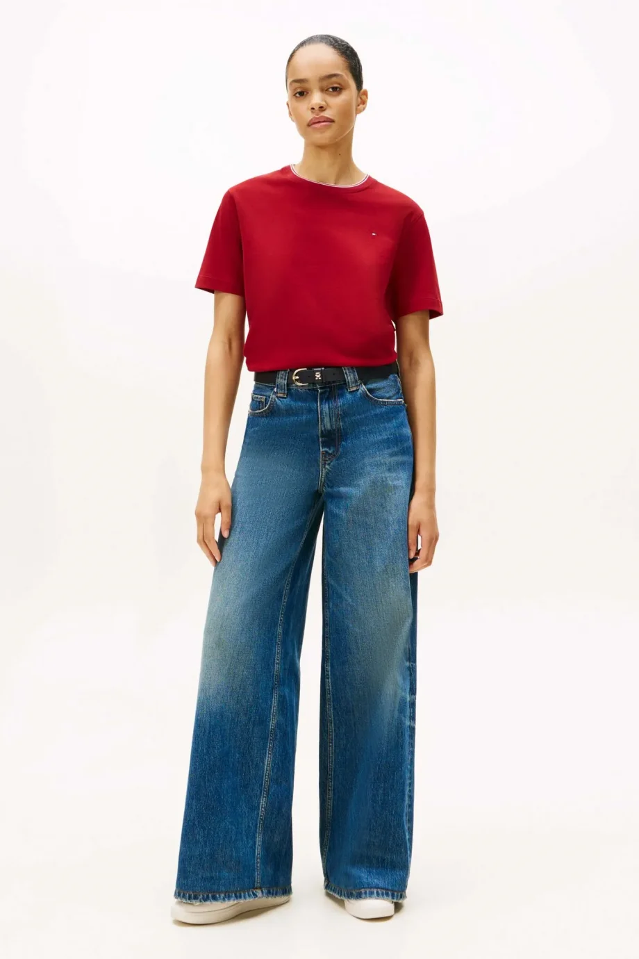 Tommy Hilfiger RWB Pike Bisiklet Yaka Kısa Kollu Kadın T-shirt WW0WW47310XIT