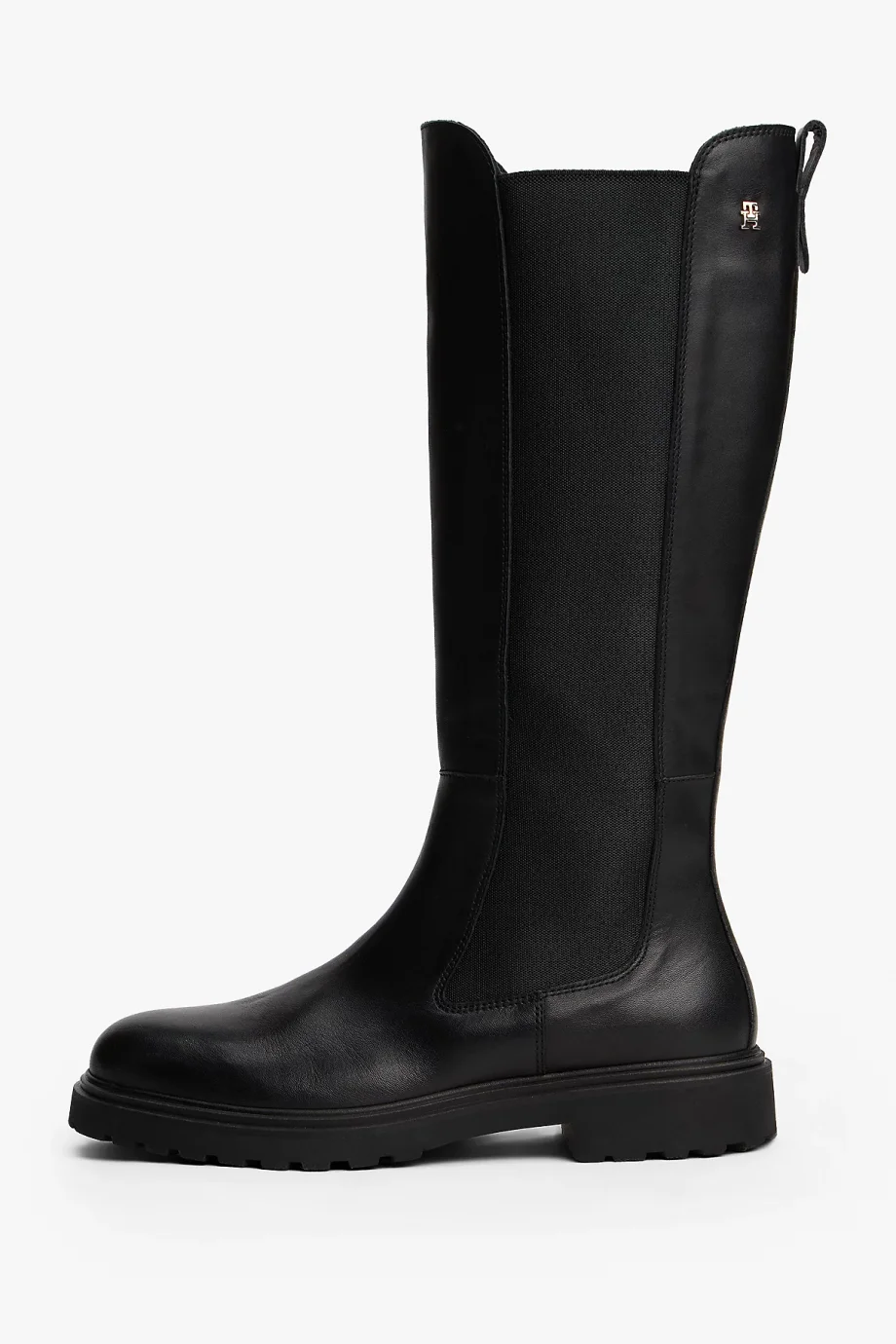 Tommy Hilfiger TH Deri Tırtıklı Tabanlı Uzun Kadın Siyah Bot FW0FW08985BDS