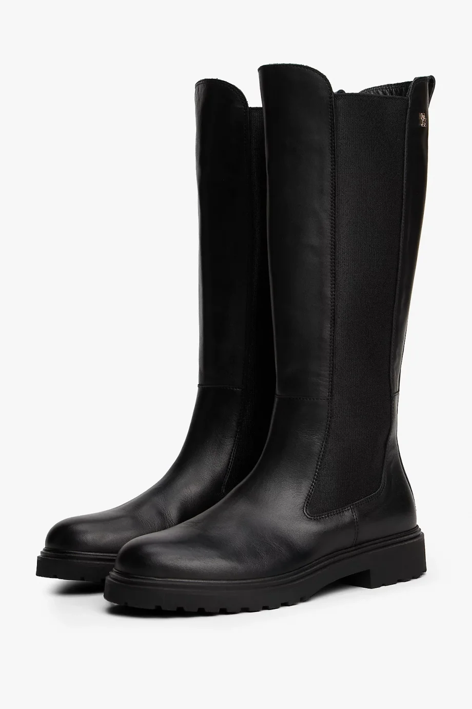 Tommy Hilfiger TH Deri Tırtıklı Tabanlı Uzun Kadın Siyah Bot FW0FW08985BDS