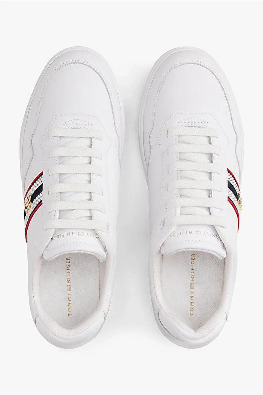 Tommy Hilfiger TH Dokuma Şeritli Düz Taban Kadın Beyaz Sneaker FW0FW09001YBS
