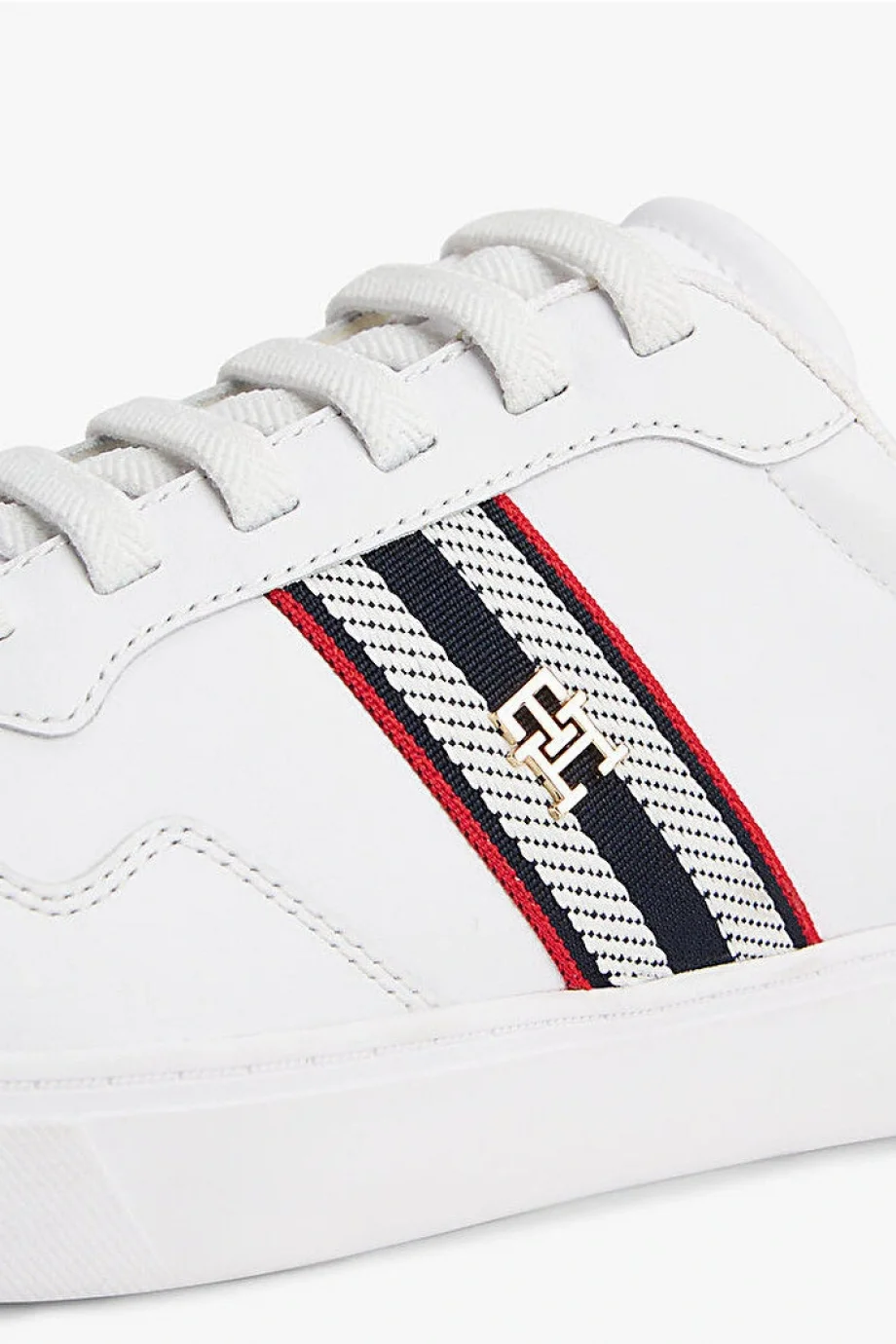 Tommy Hilfiger TH Dokuma Şeritli Düz Taban Kadın Beyaz Sneaker FW0FW09001YBS
