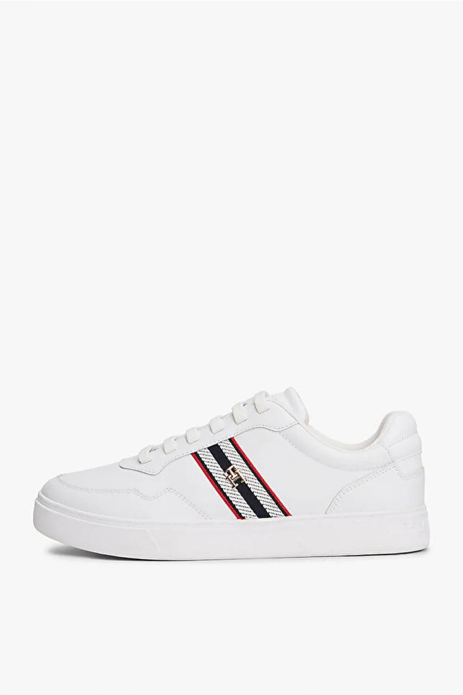 Tommy Hilfiger TH Dokuma Şeritli Düz Taban Kadın Beyaz Sneaker FW0FW09001YBS