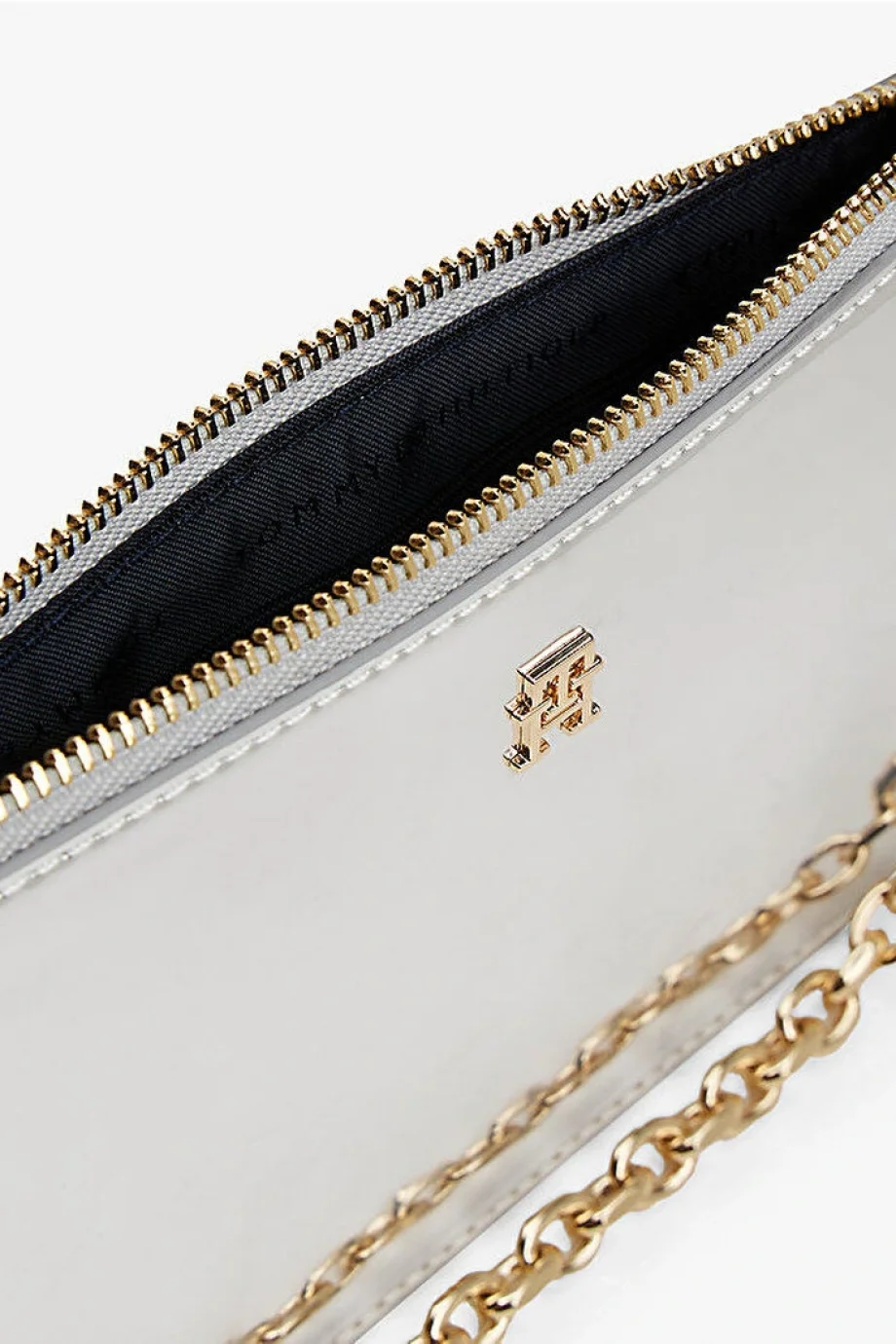 Tommy Hilfiger TH Icon Metalik Zincirli Omuz Kadın Gri Cüzdan AW0AW18219PE6